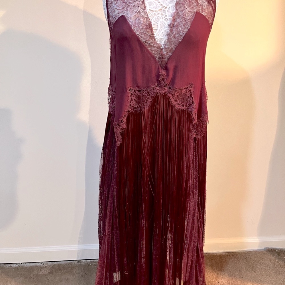 Givenchy NWT $8625. RUNWAY Burgundy Lace Fringe Pleats Dress Gown 8 - Picture 5 of 11